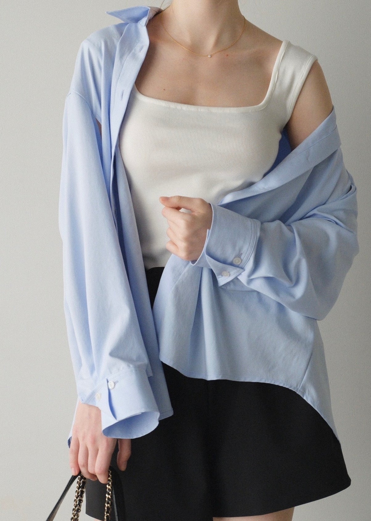 撥水 2way silky over shirt / pale blue