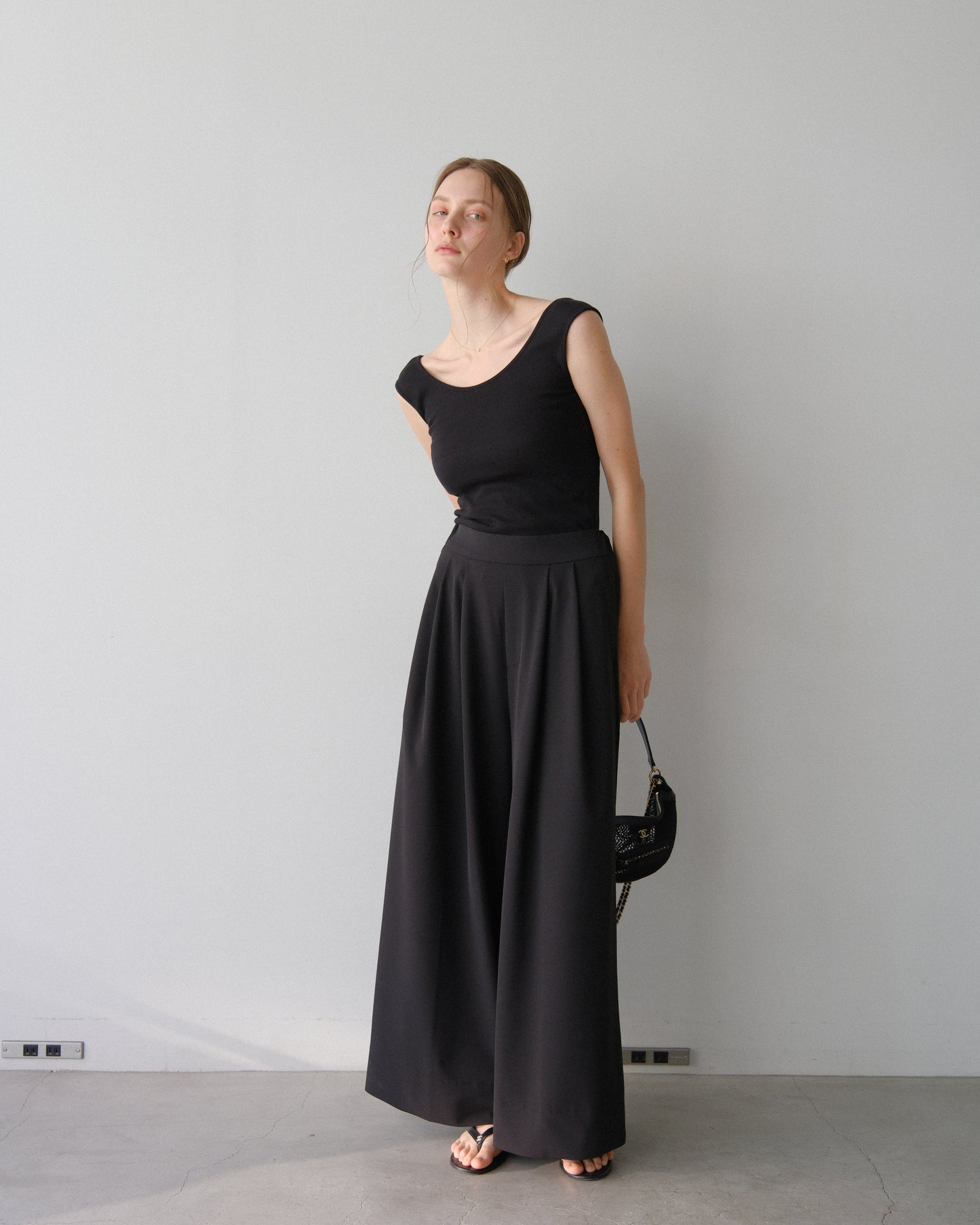 撥水wide pants - Black