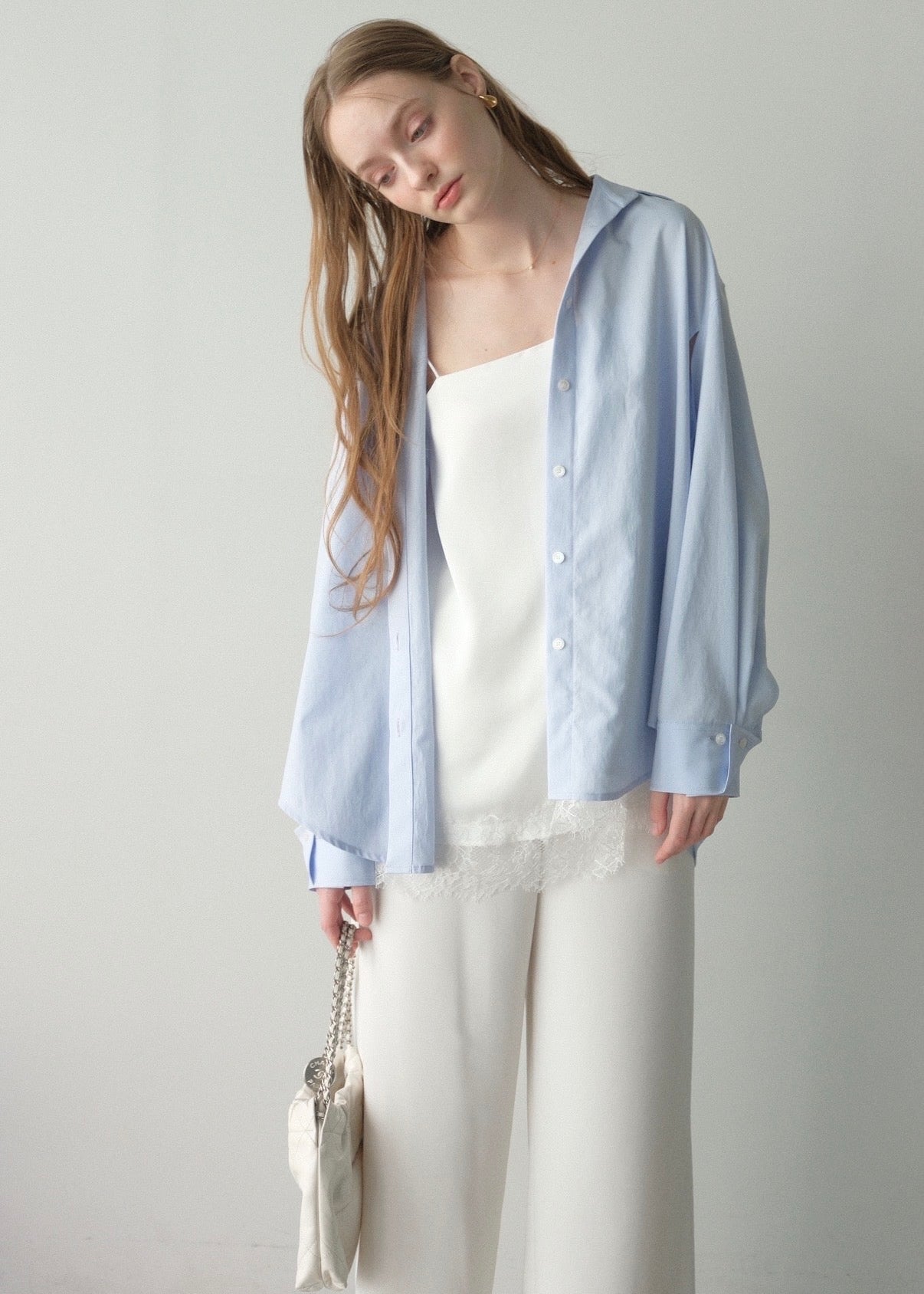 撥水 2way silky over shirt / pale blue