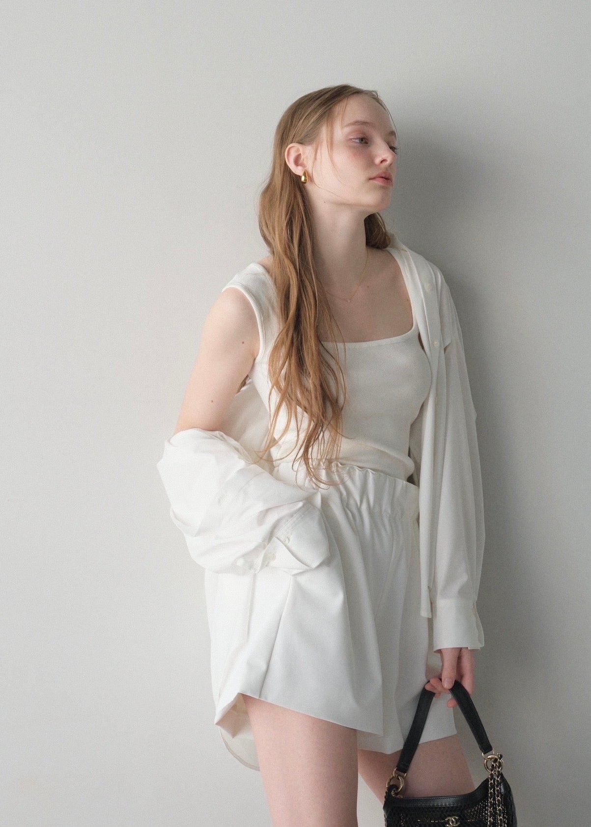 撥水 2way silky over shirt / white