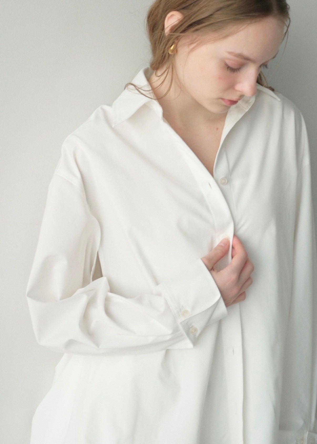 撥水 2way silky over shirt / white