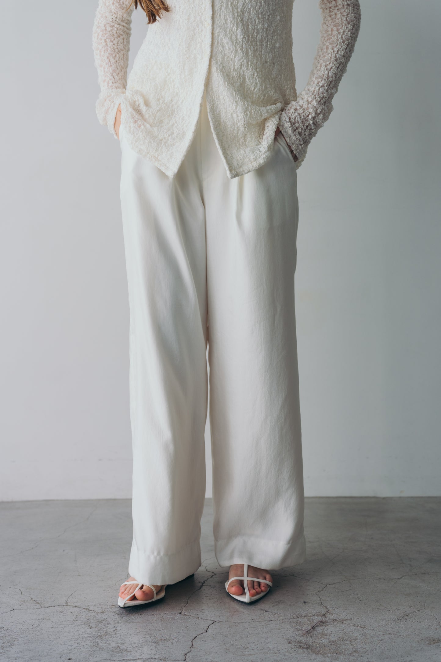 Satin wide pants - White