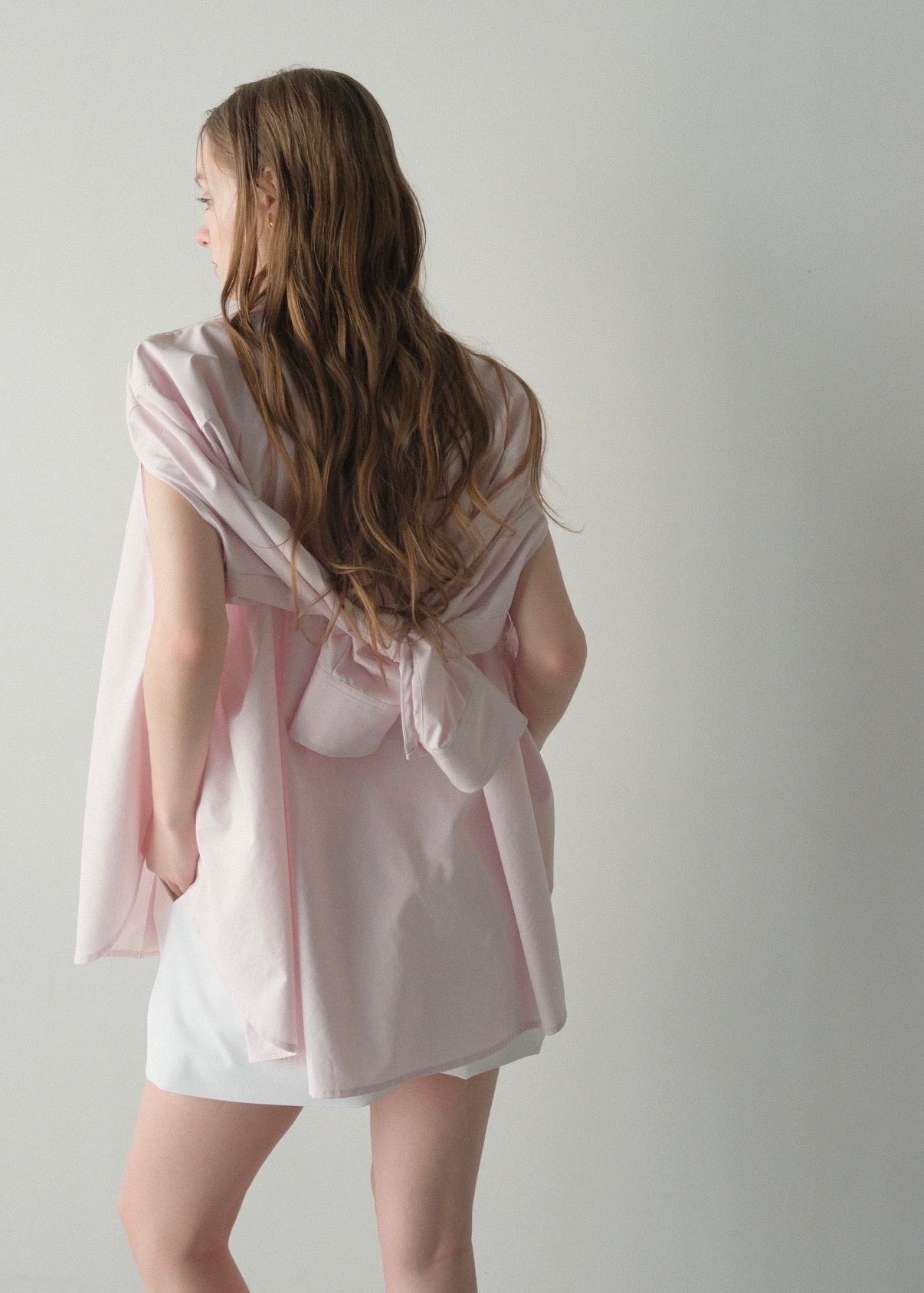【2nd Pre order】撥水 2way silky over shirt / baby pink