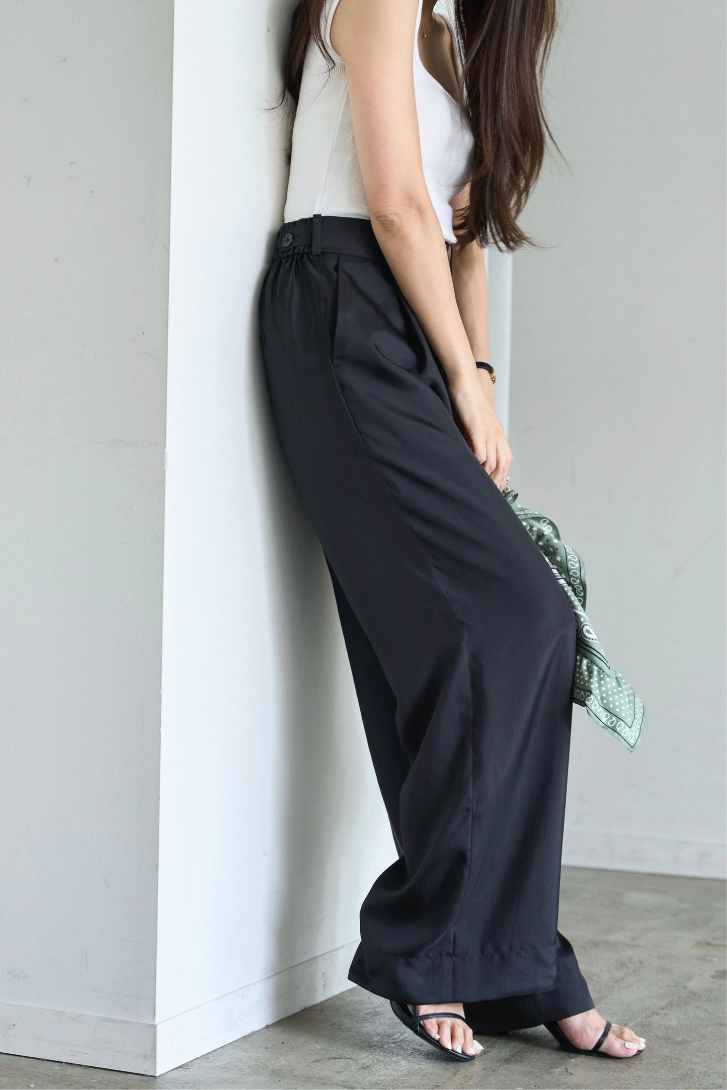 Satin wide pants - Black
