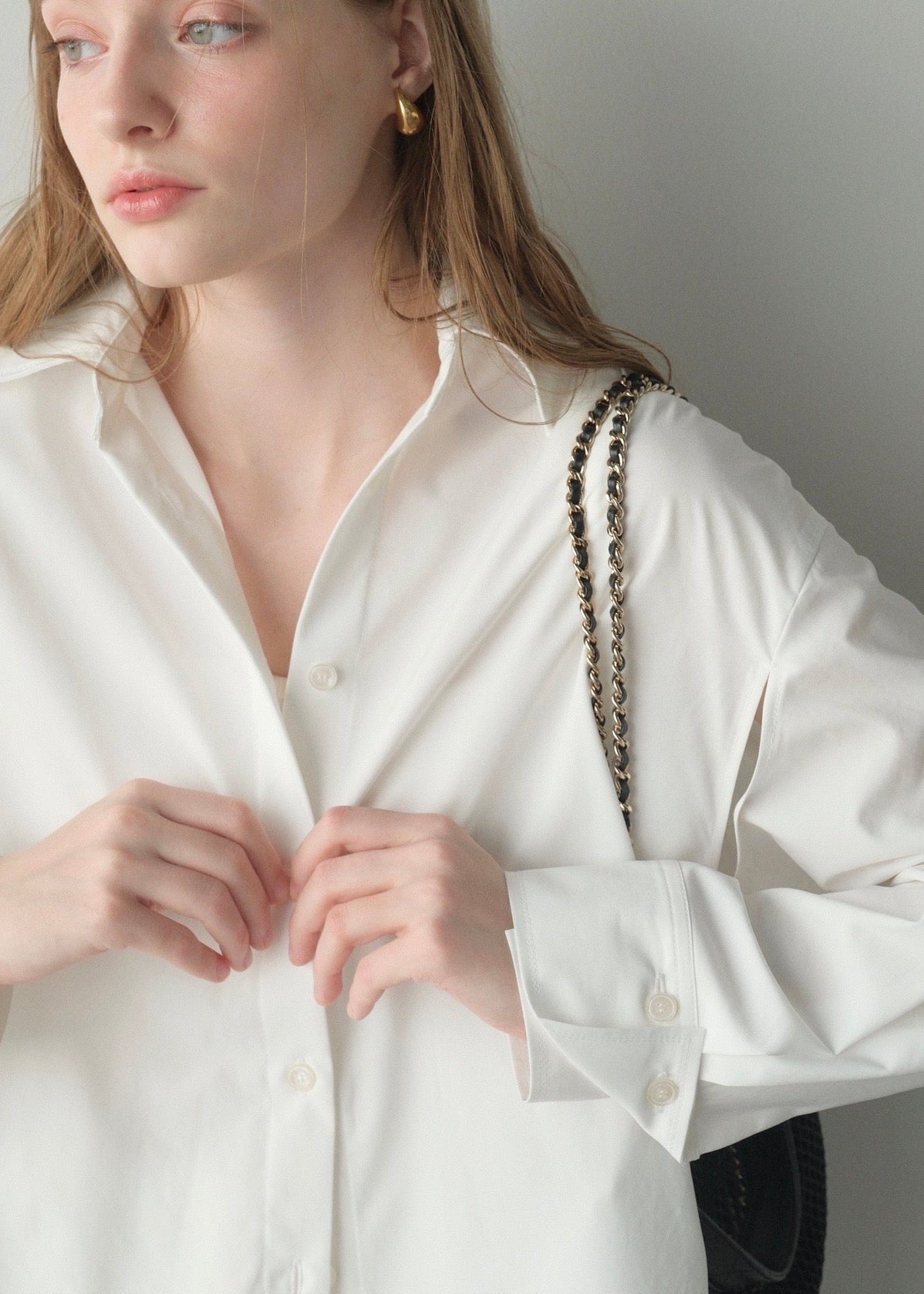 撥水 2way silky over shirt / white