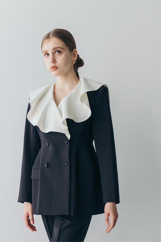 Ruffle 2way Peplum Jacket -Navy