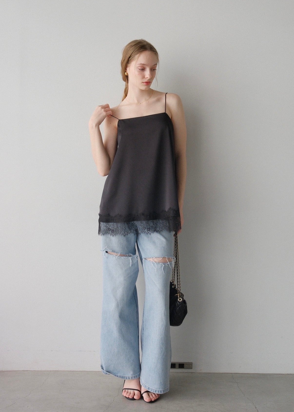 Satin lace camisole /Black