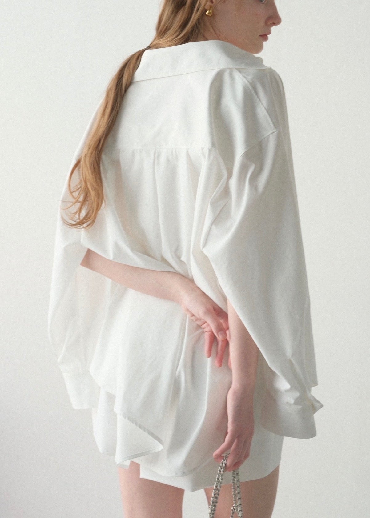 撥水 2way silky over shirt / white