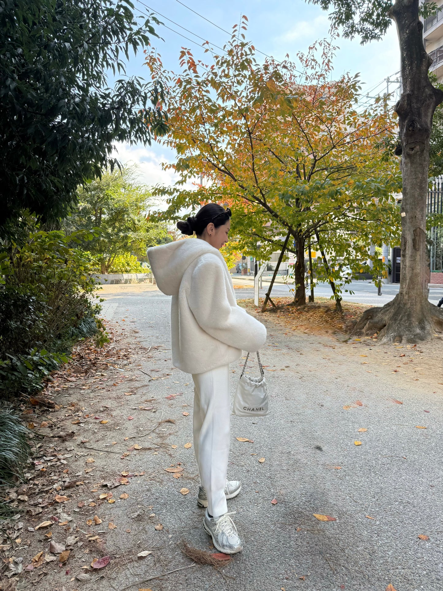 Eco fur hood coat / white