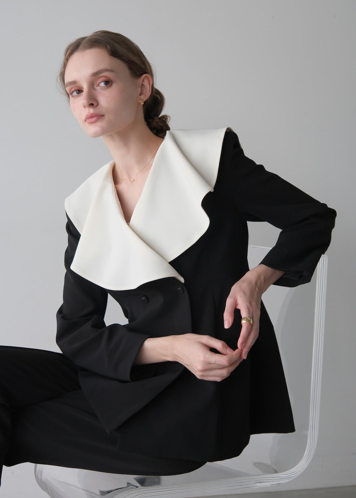 【Pre order】 Ruffle 2way Peplum Jacket -Black