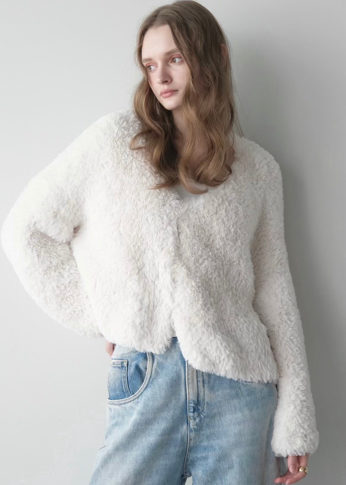Eco fur knit cardigan