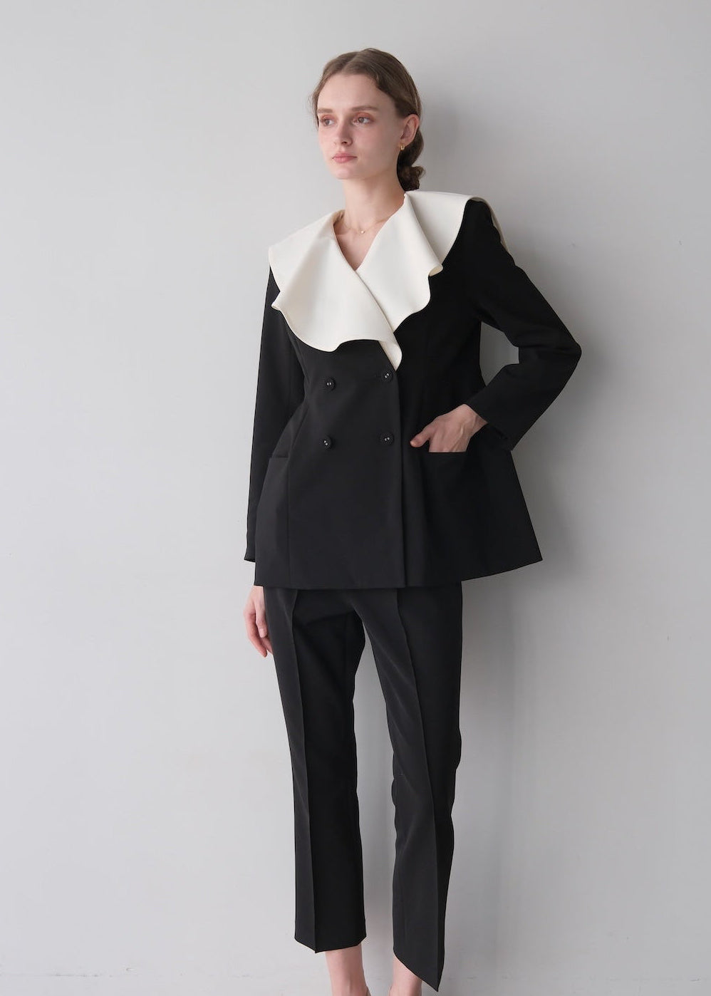 【Pre order】 Ruffle 2way Peplum Jacket -Black