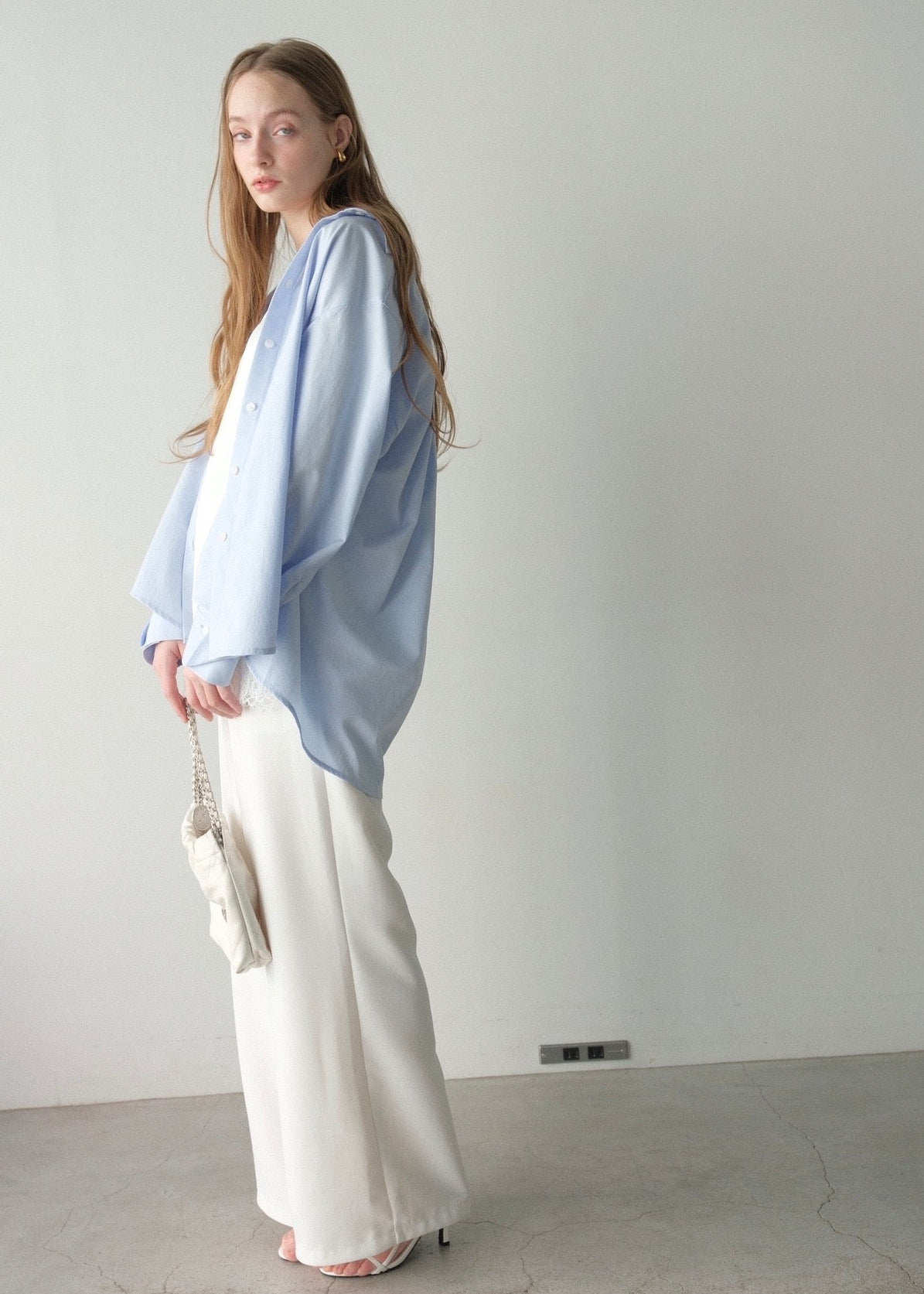 撥水 2way silky over shirt / pale blue