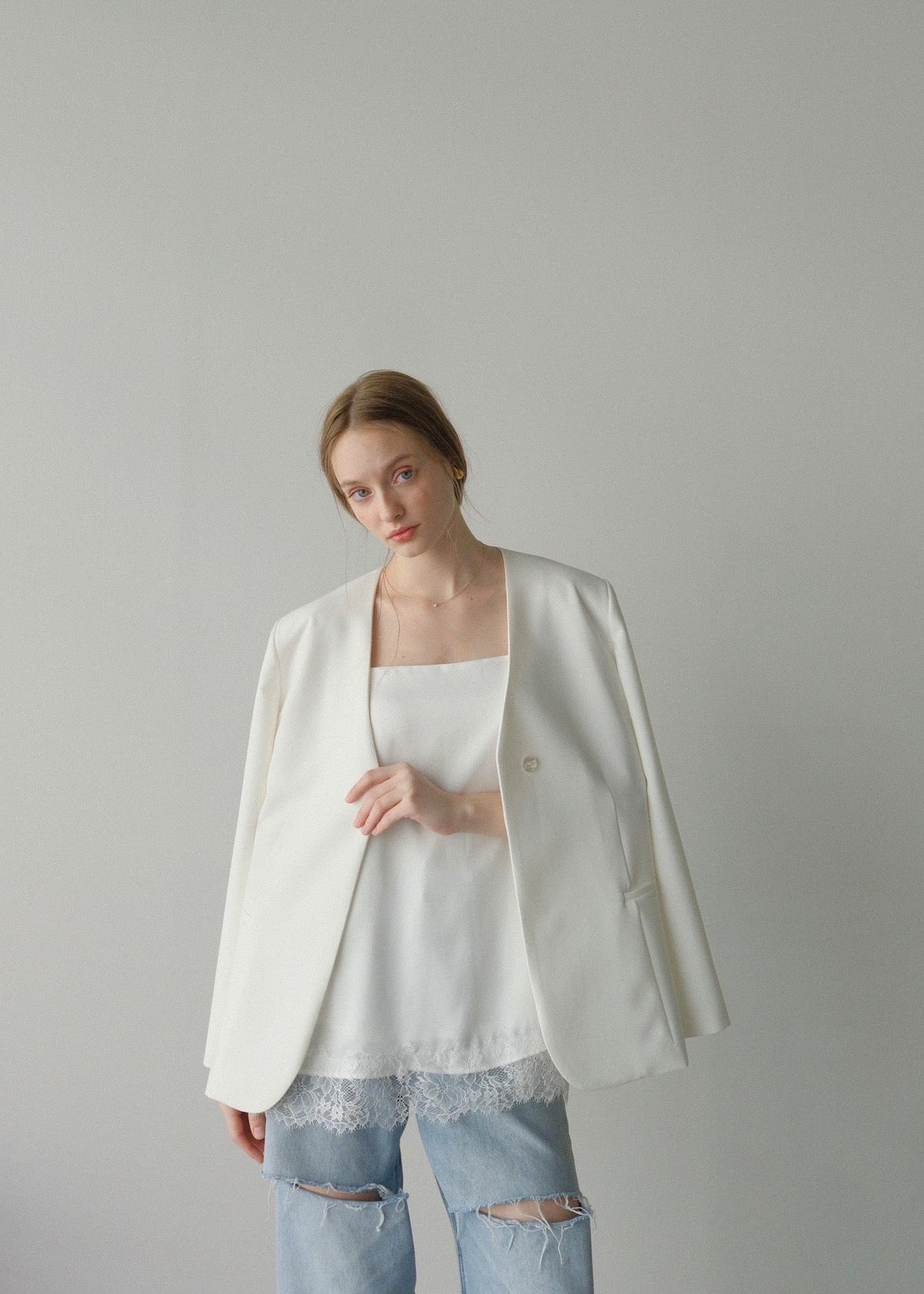 Lady organdy layered jacket / white
