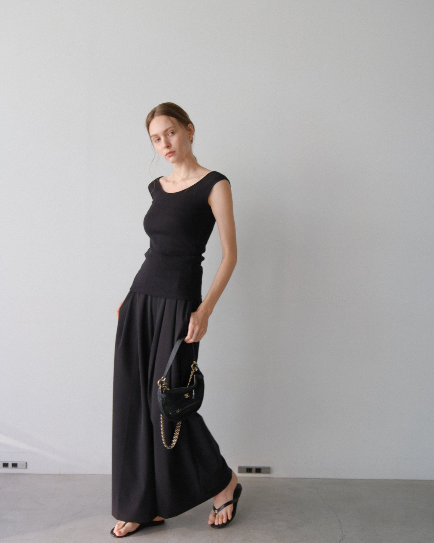 撥水wide pants - Black
