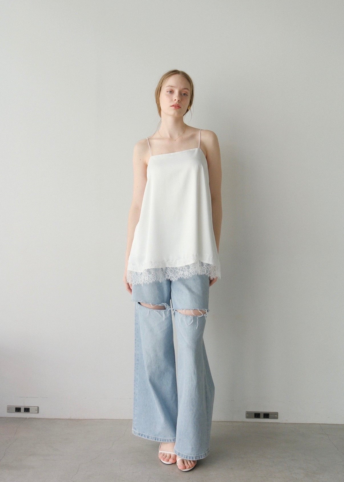 【2nd pre order】Satin lace camisole /white