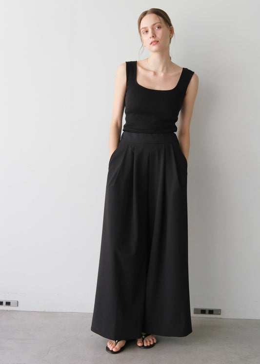 撥水wide pants - Black