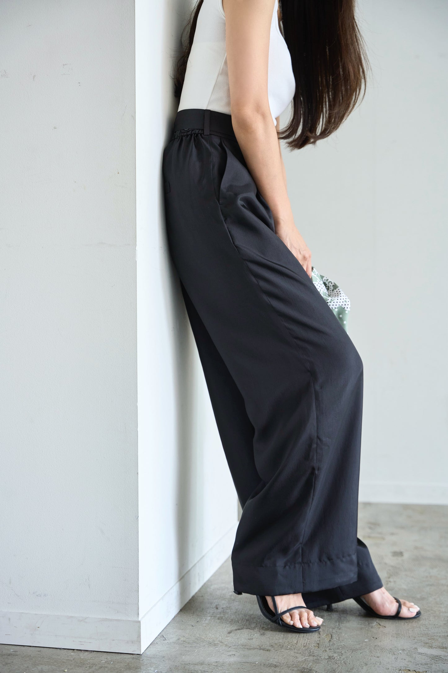 Satin wide pants - Black
