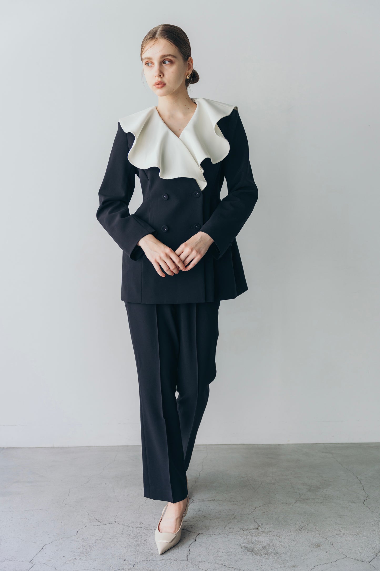 Ruffle 2way Peplum Jacket -Navy