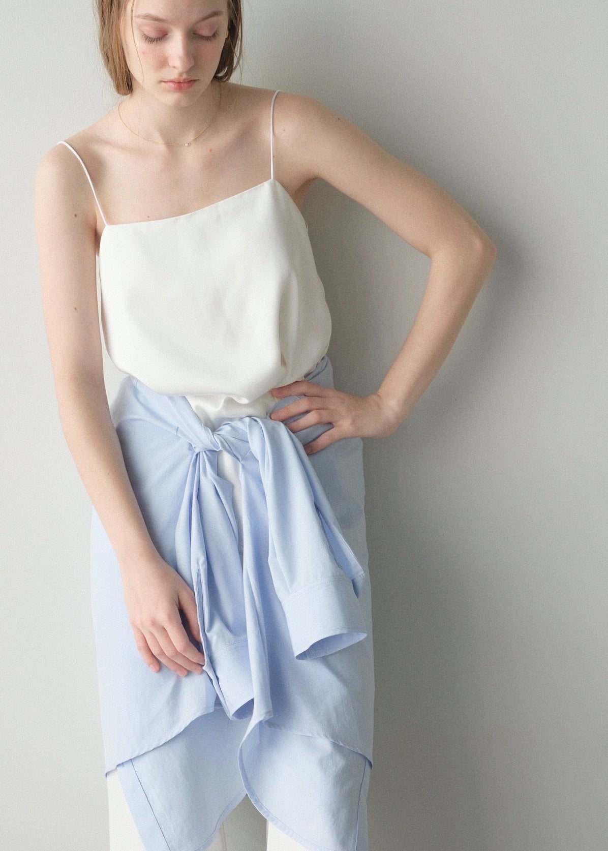 撥水 2way silky over shirt / pale blue