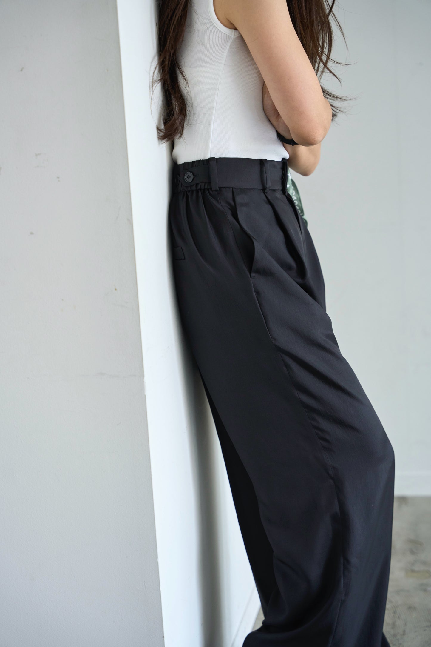 Satin wide pants - Black