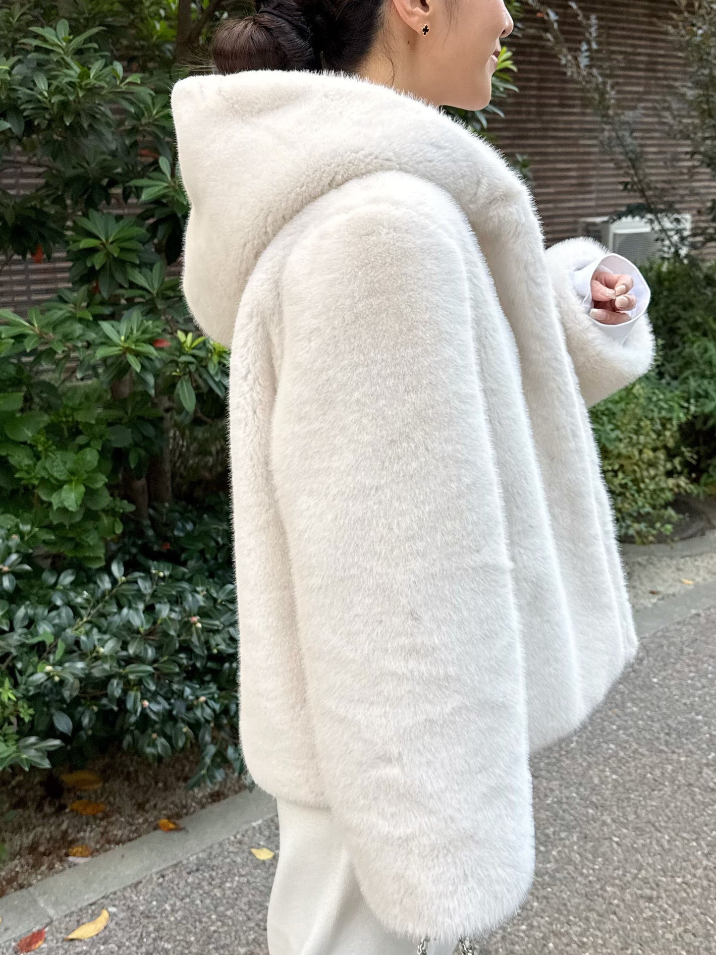 Eco fur hood coat / white