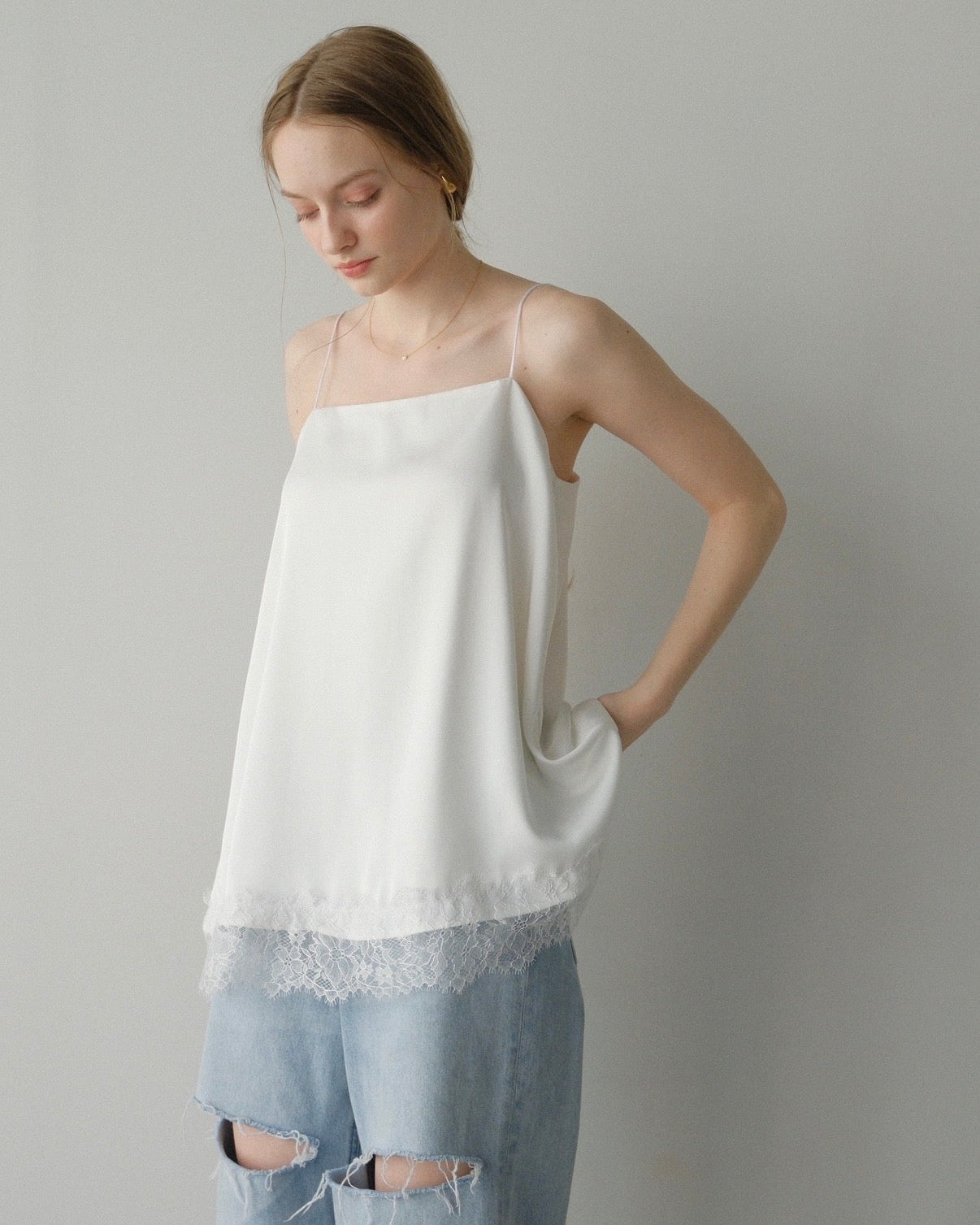 【2nd pre order】Satin lace camisole /white