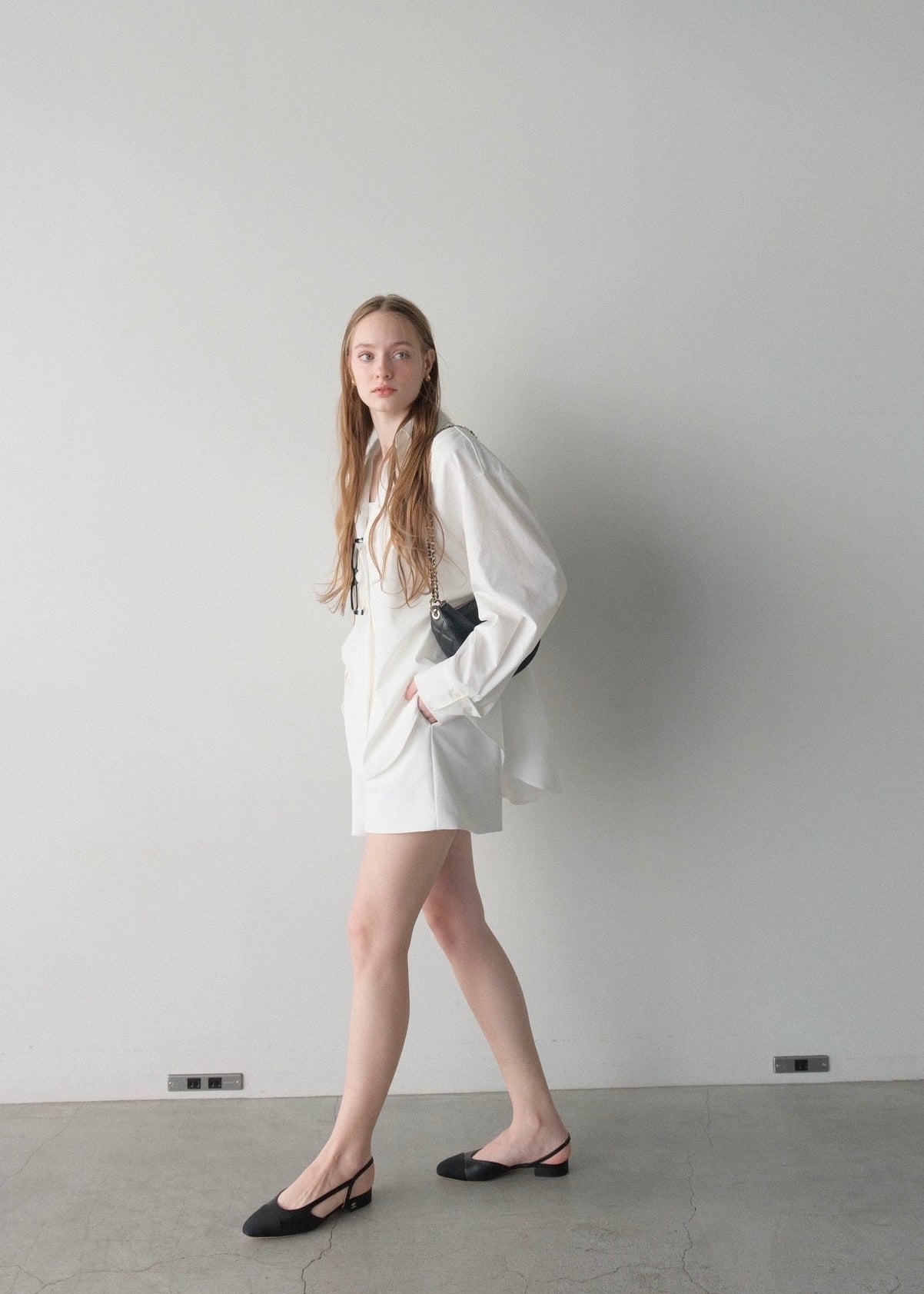 撥水 2way silky over shirt / white