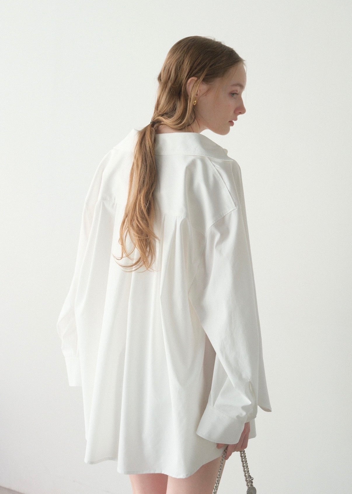 撥水 2way silky over shirt / white