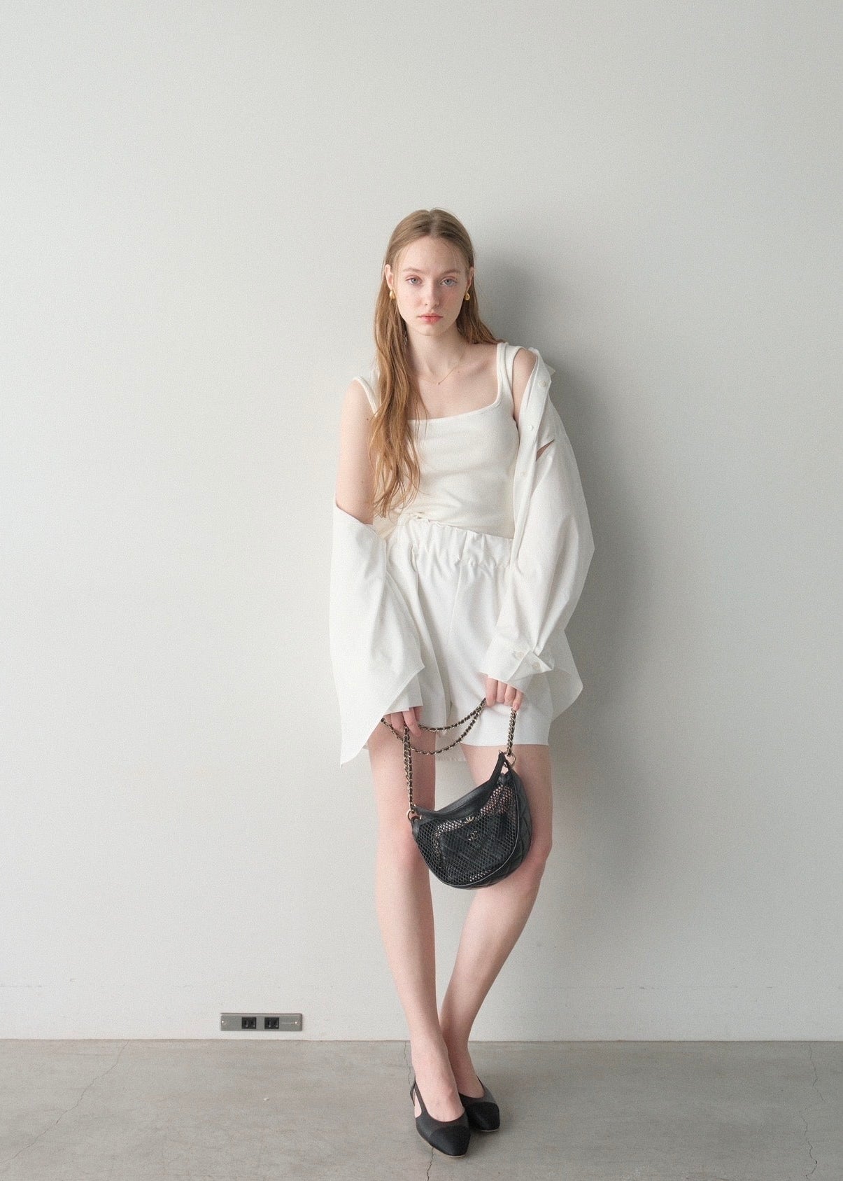 撥水 2way silky over shirt / white