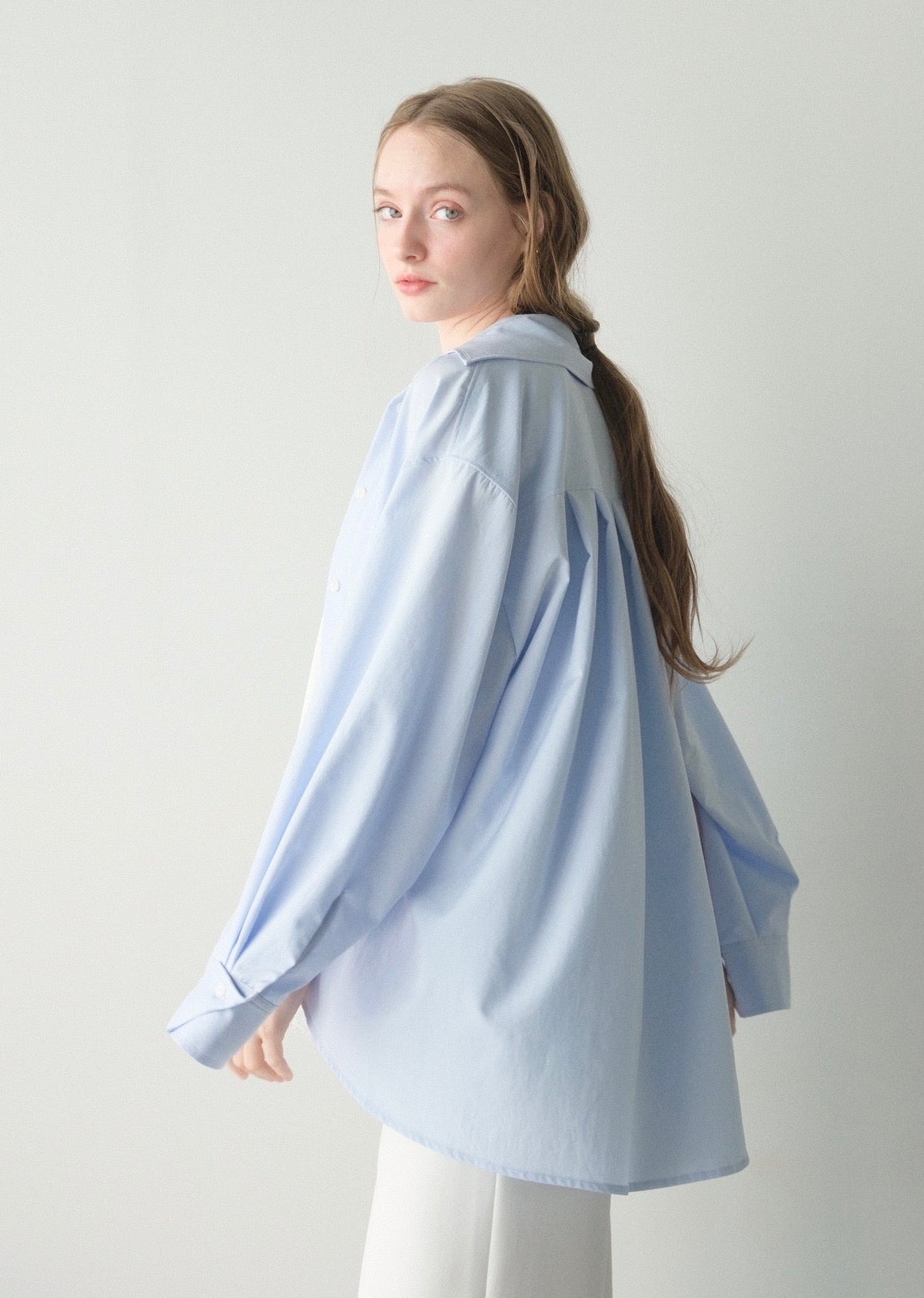 撥水 2way silky over shirt / pale blue