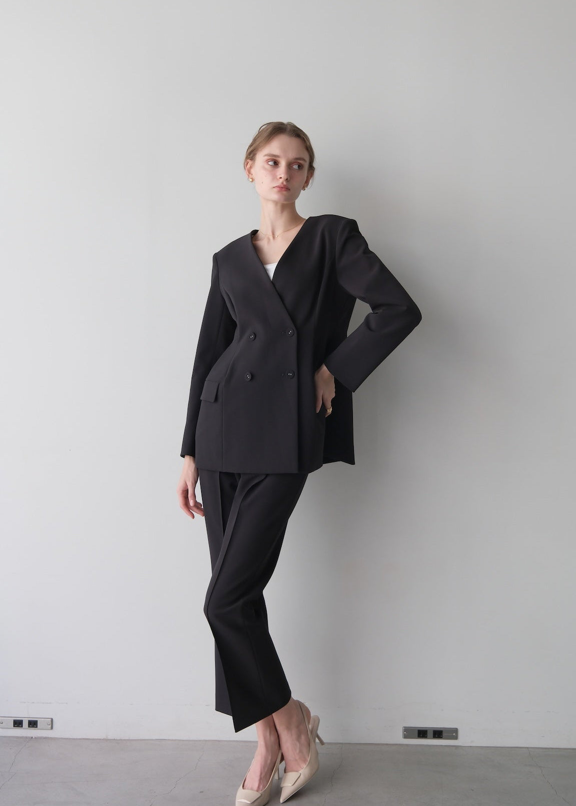 【Pre order】 Ruffle 2way Peplum Jacket -Navy