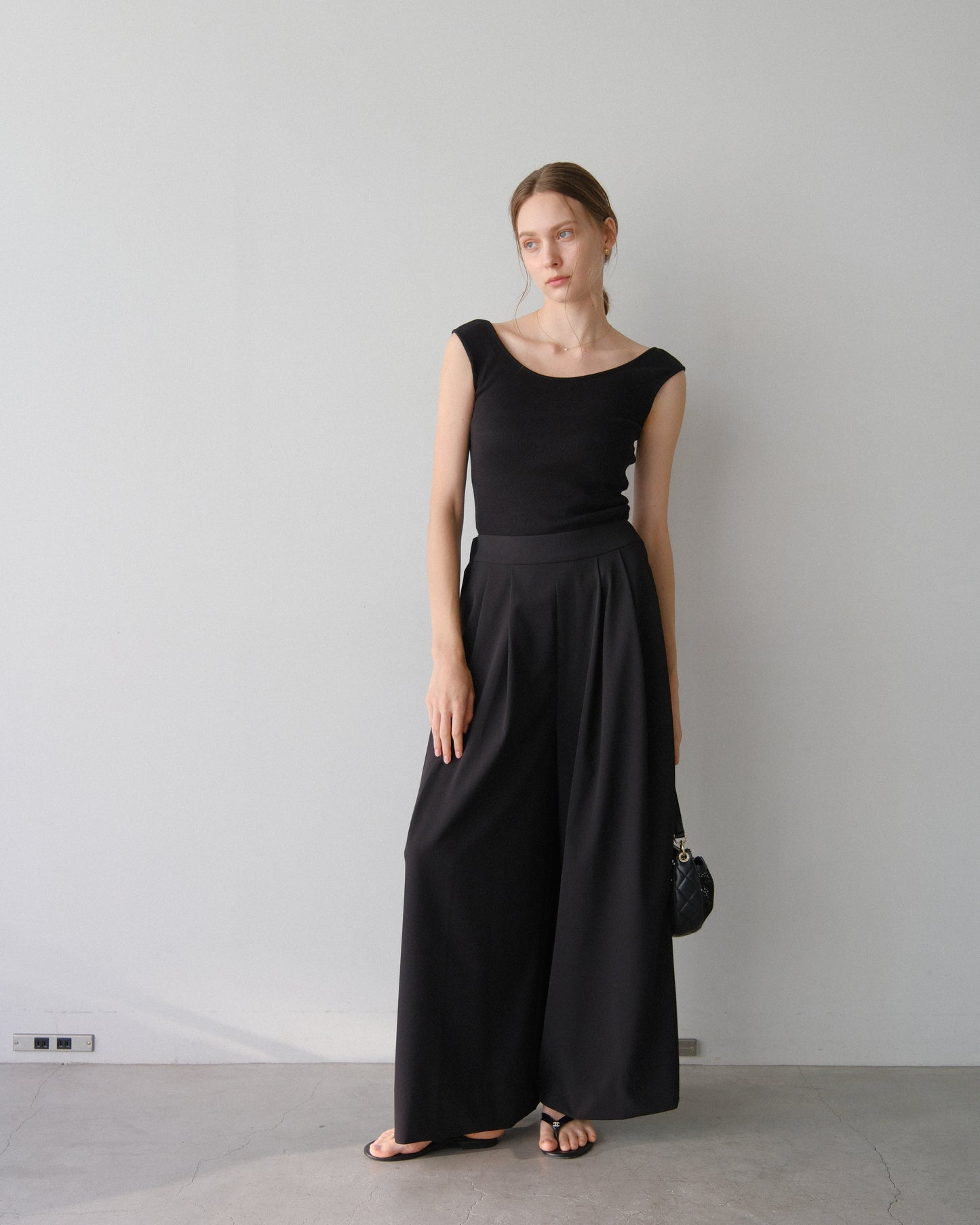 撥水wide pants - Black
