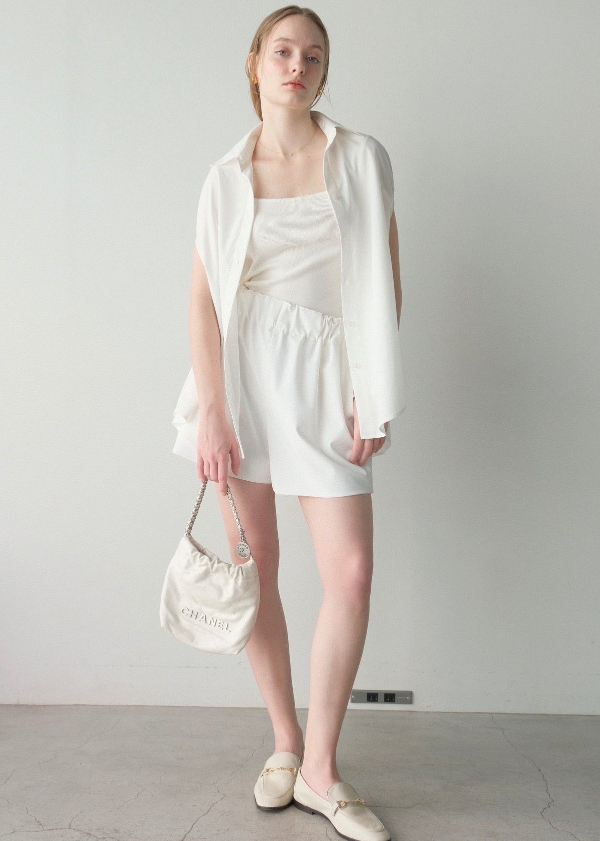 撥水 2way silky over shirt / white