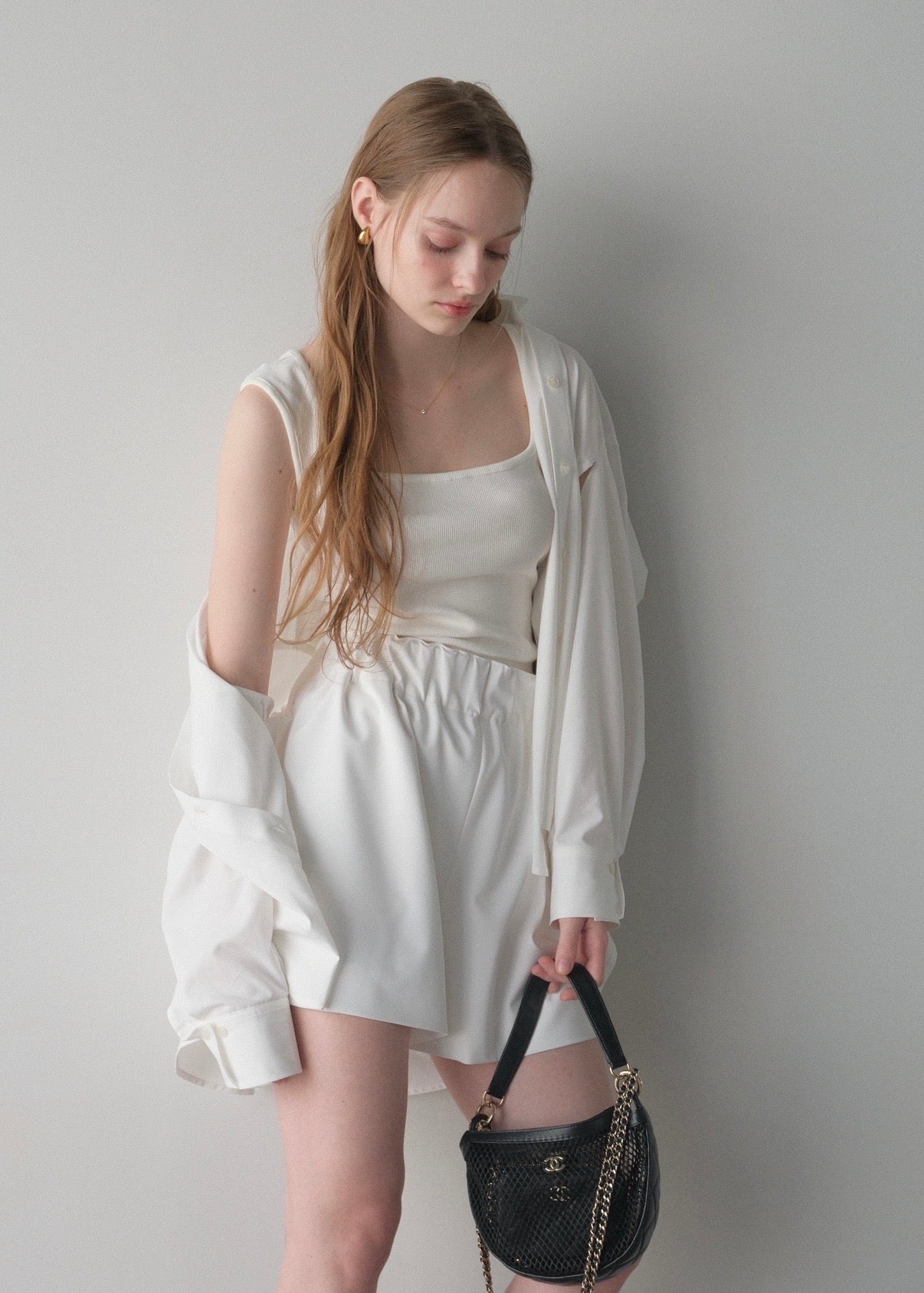 撥水 2way silky over shirt / white