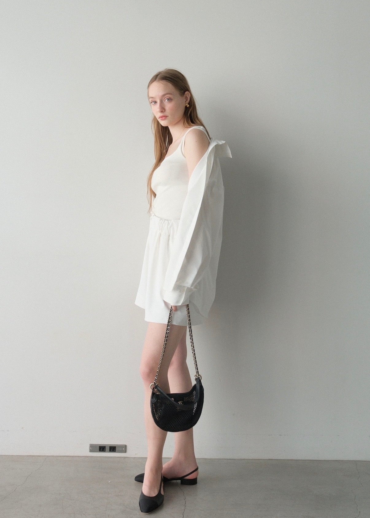 撥水 2way silky over shirt / white
