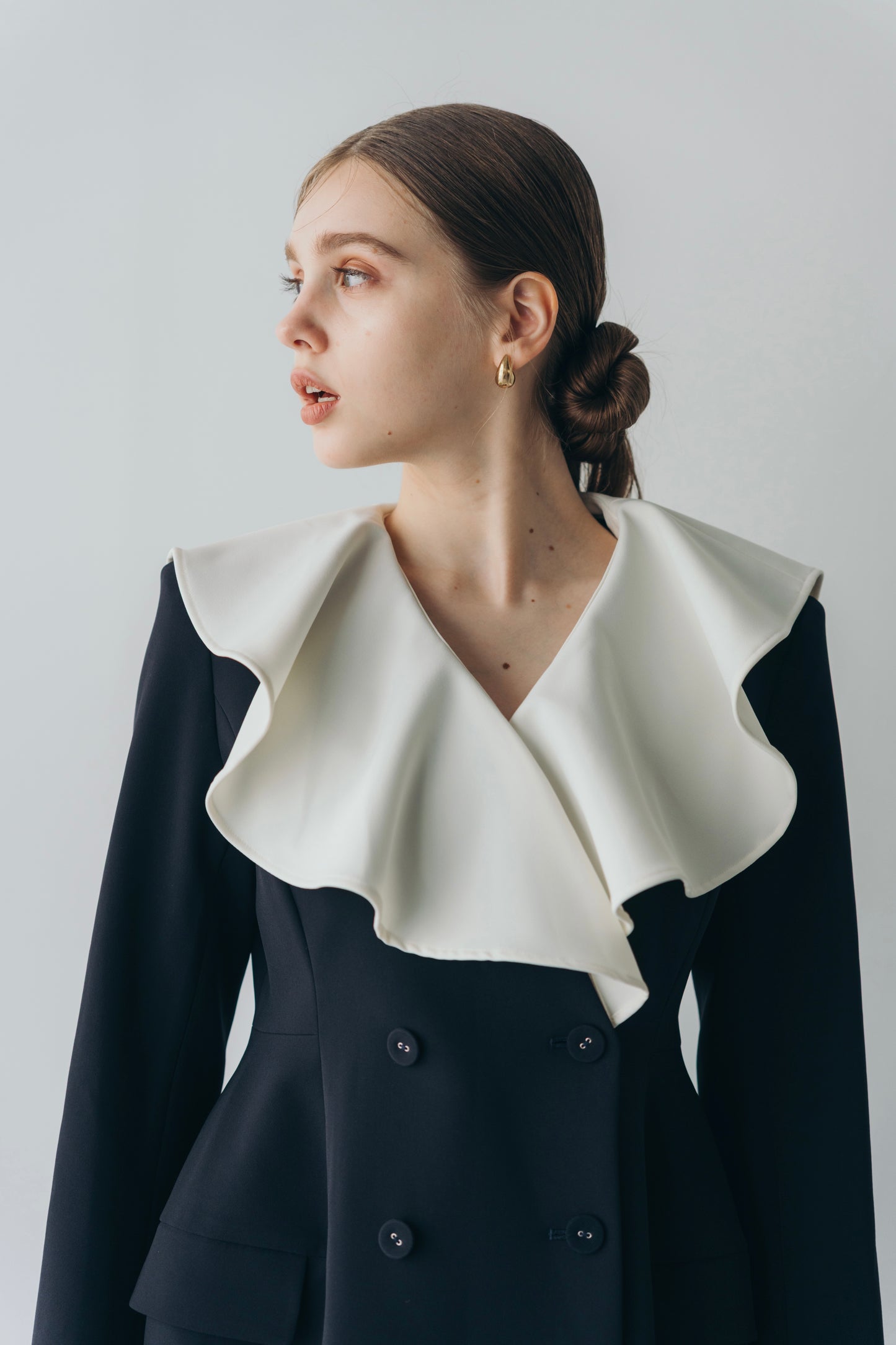 Ruffle 2way Peplum Jacket -Navy