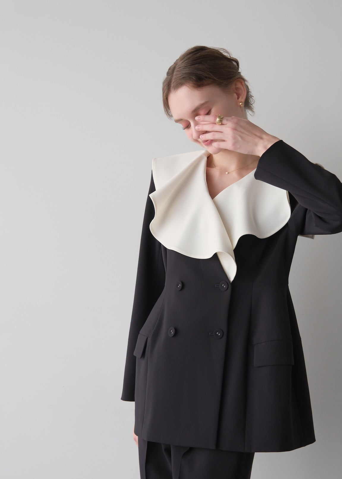 【Pre order】 Ruffle 2way Peplum Jacket -Navy