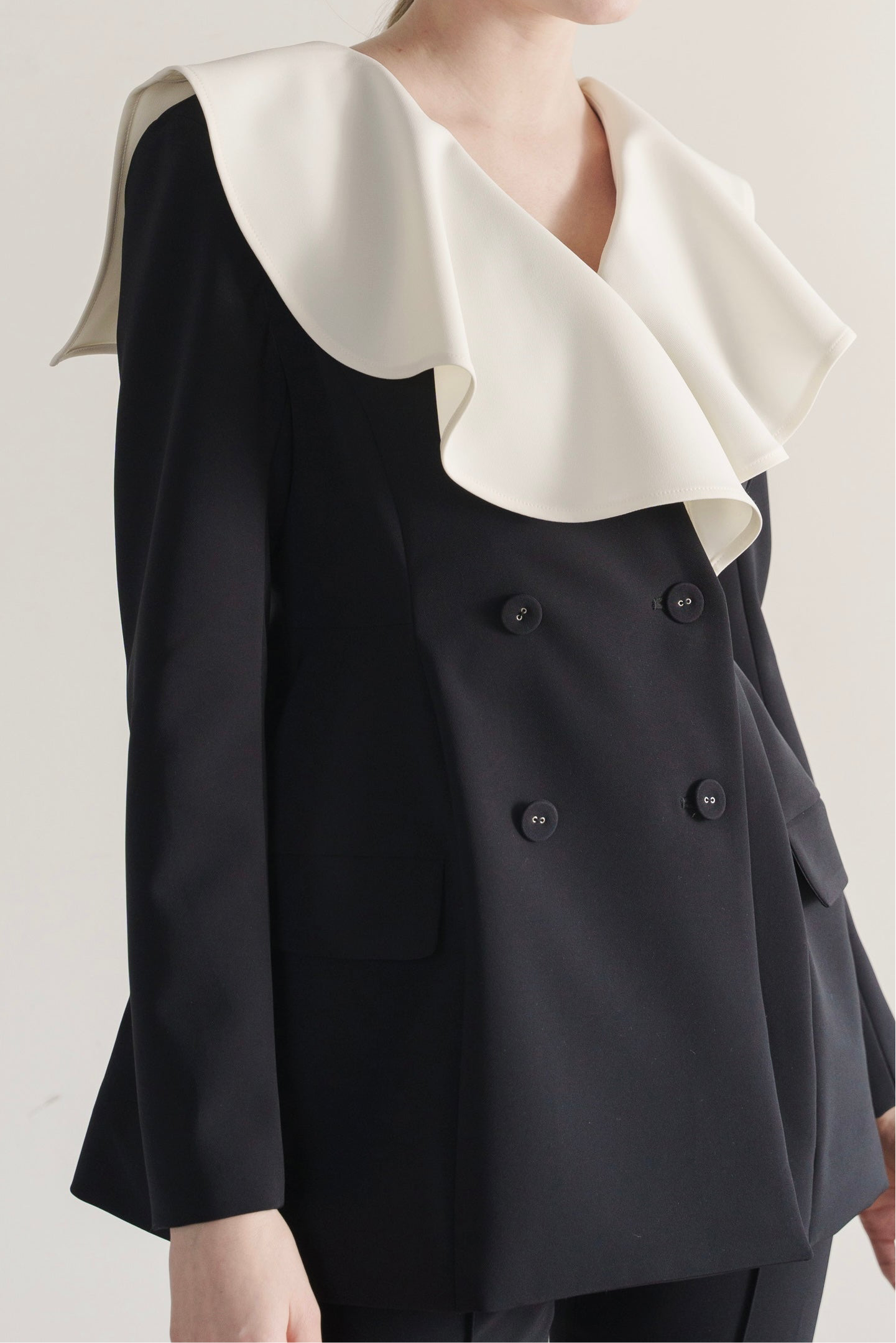 Ruffle 2way Peplum Jacket -Navy