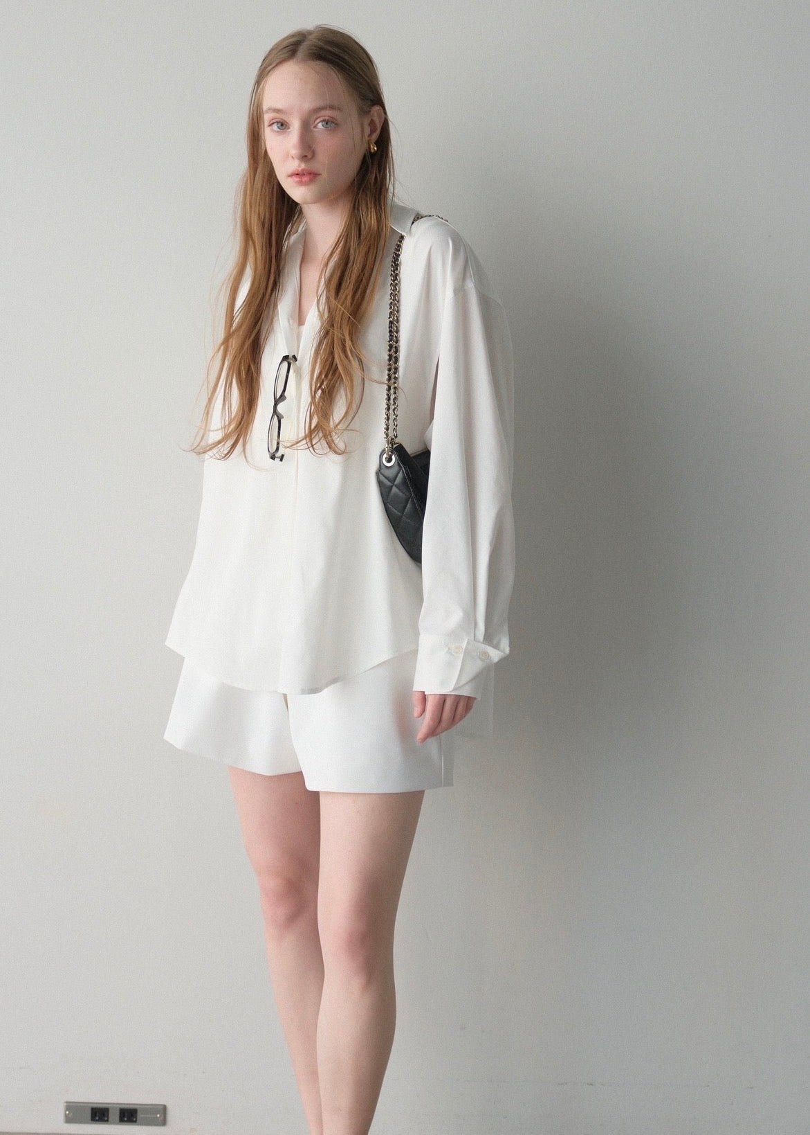 撥水 2way silky over shirt / white