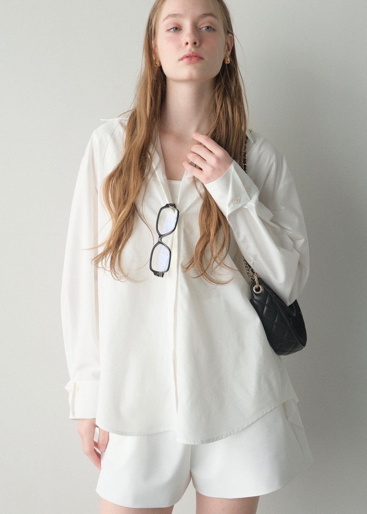 撥水 2way silky over shirt / white