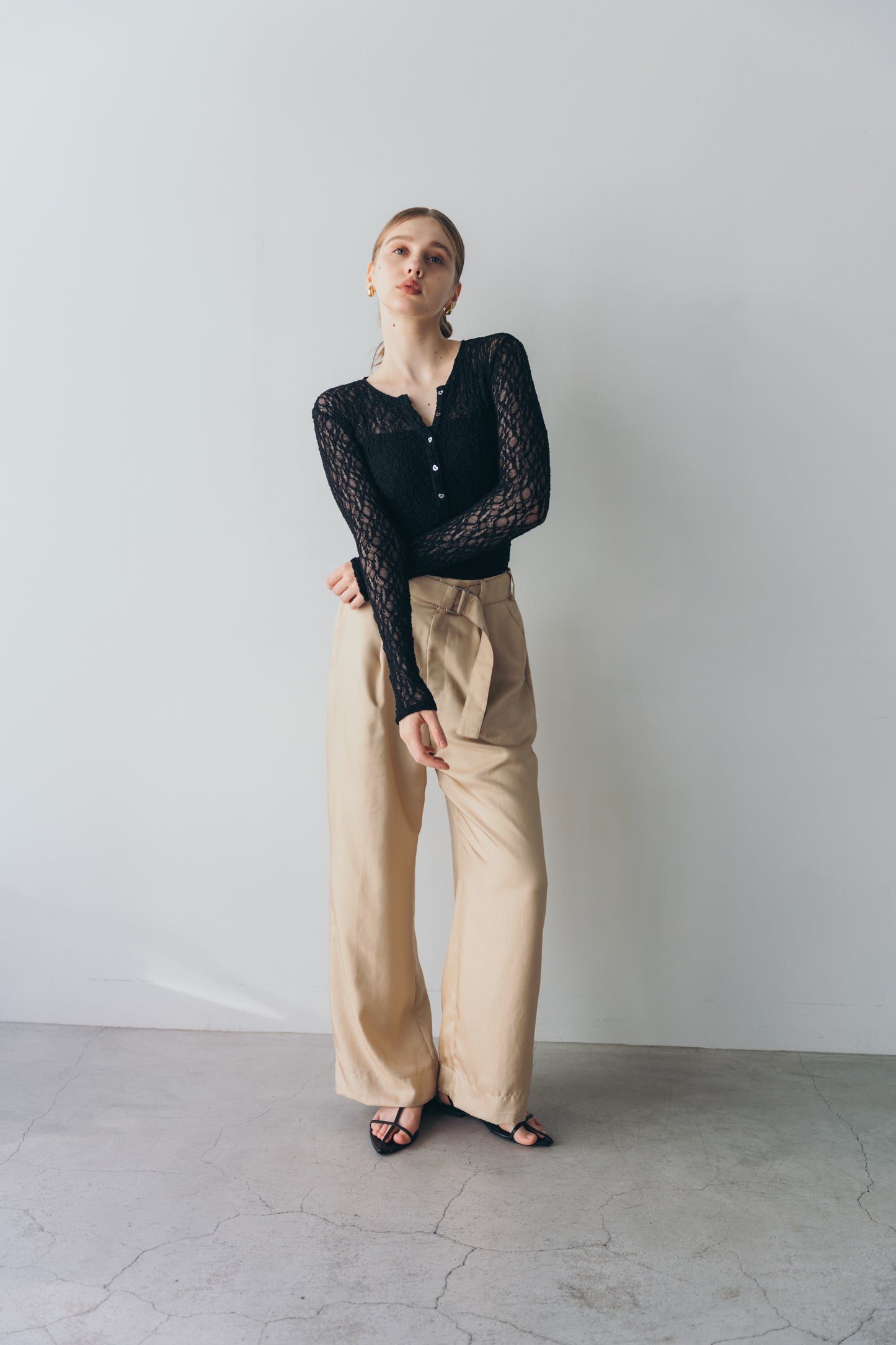 Satin wide pants - beige