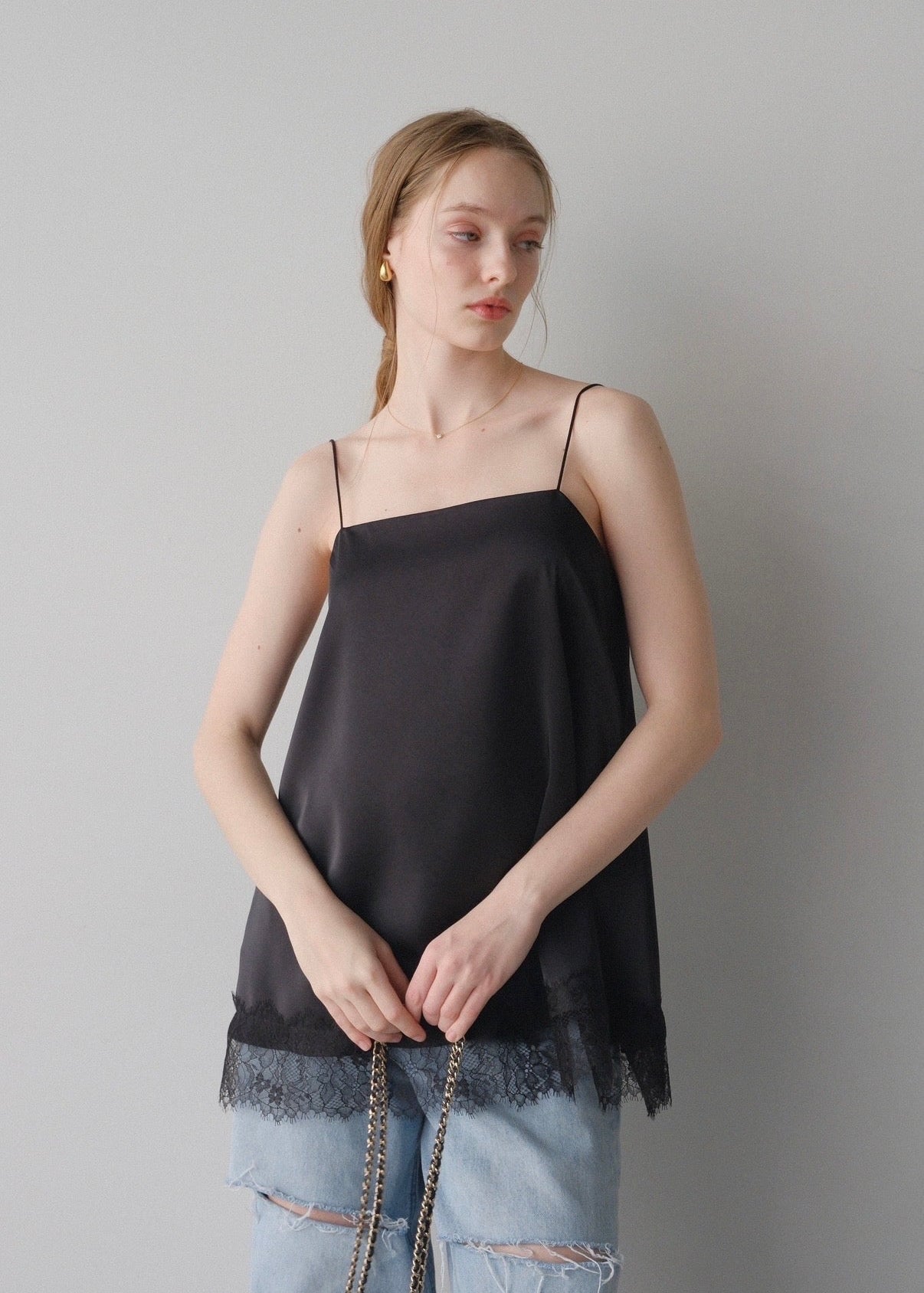 Satin lace camisole /Black