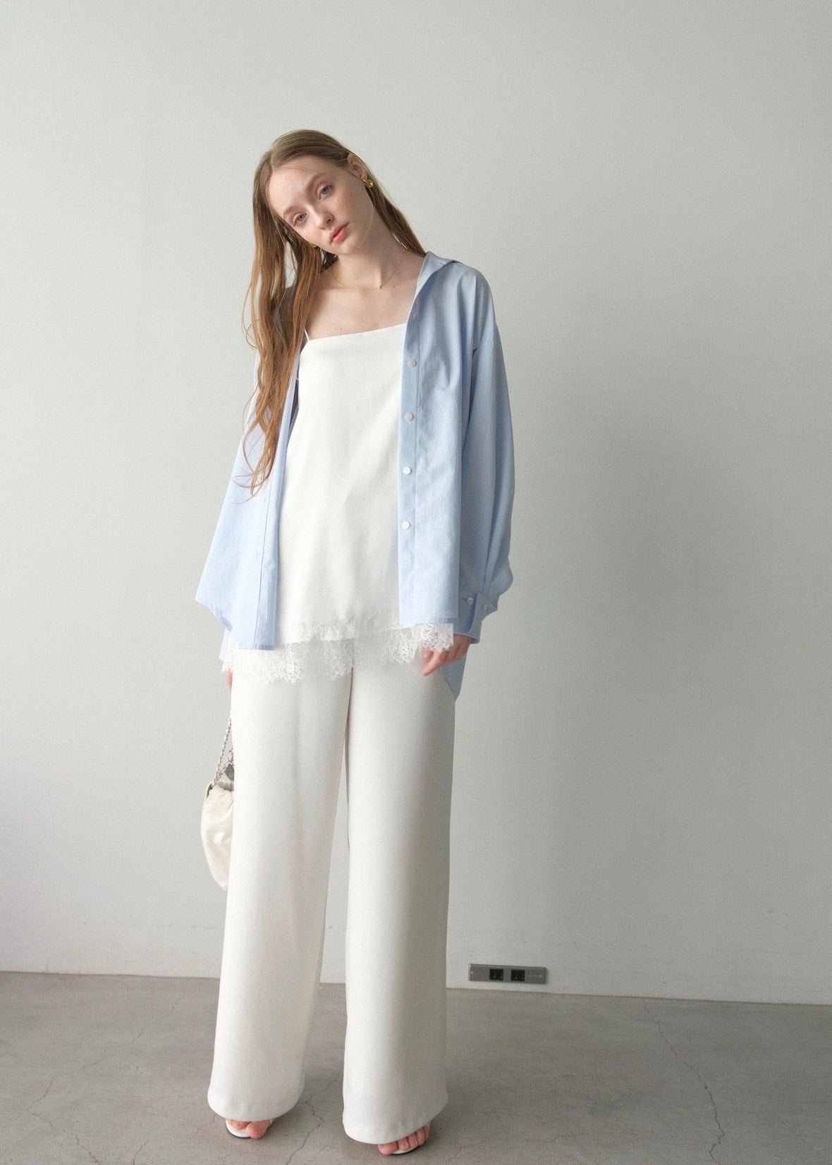 撥水 2way silky over shirt / pale blue