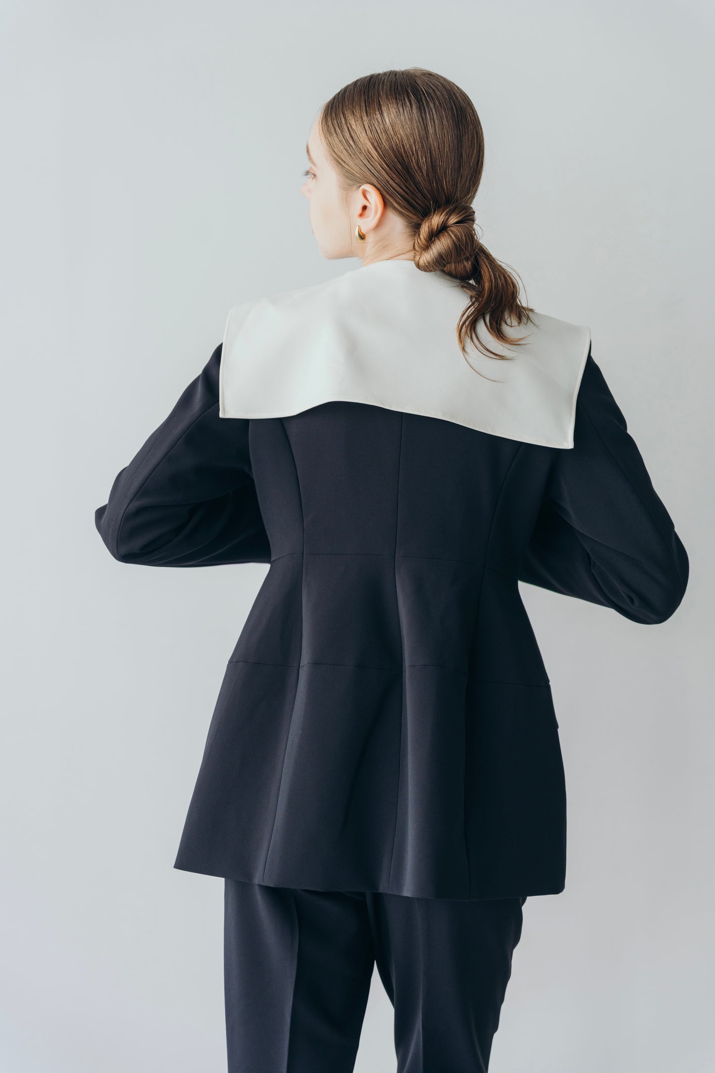 Ruffle 2way Peplum Jacket -Navy