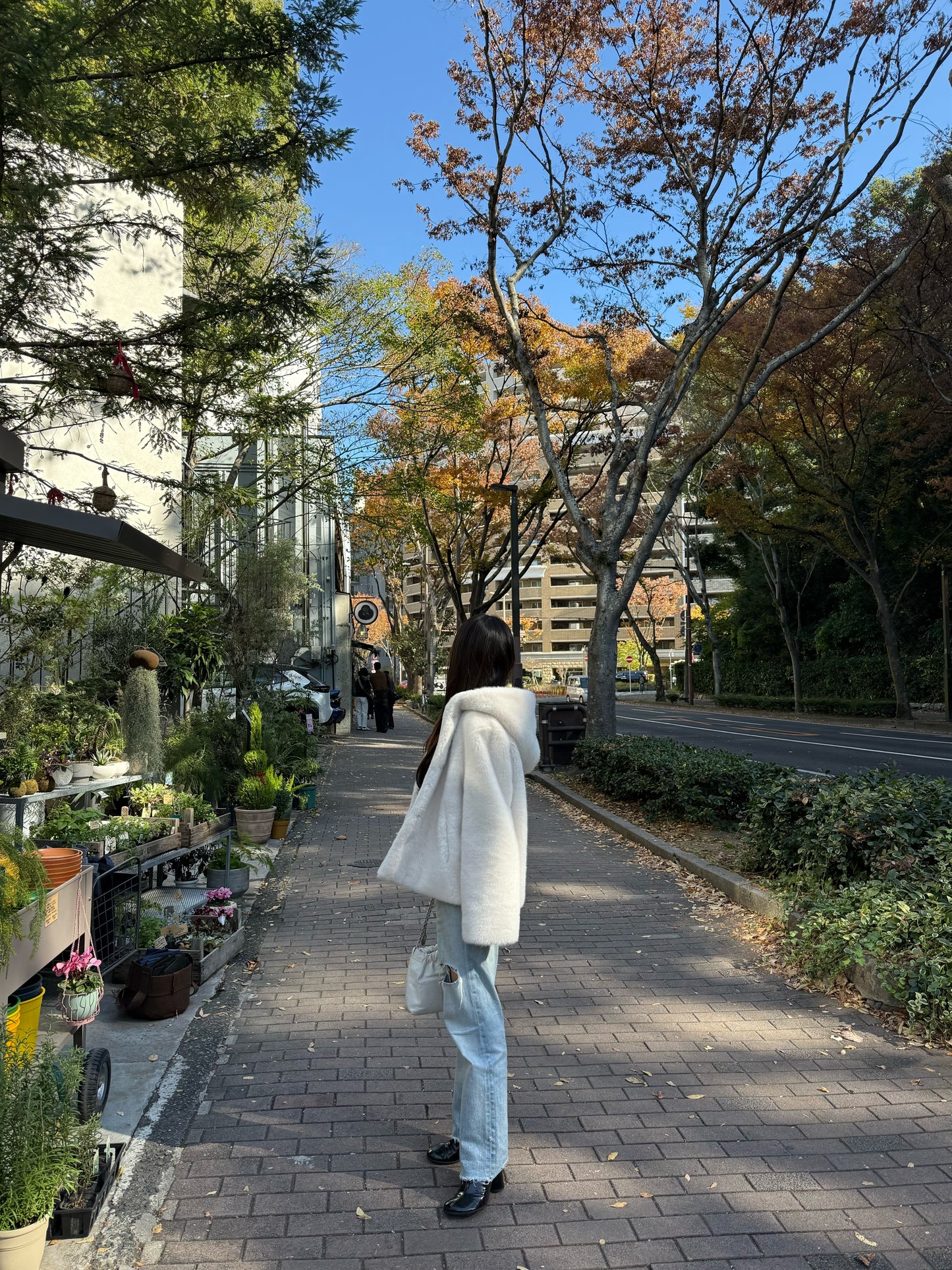 Eco fur hood coat / white