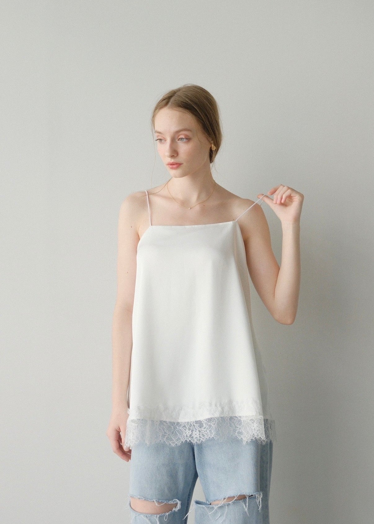 【2nd pre order】Satin lace camisole /white