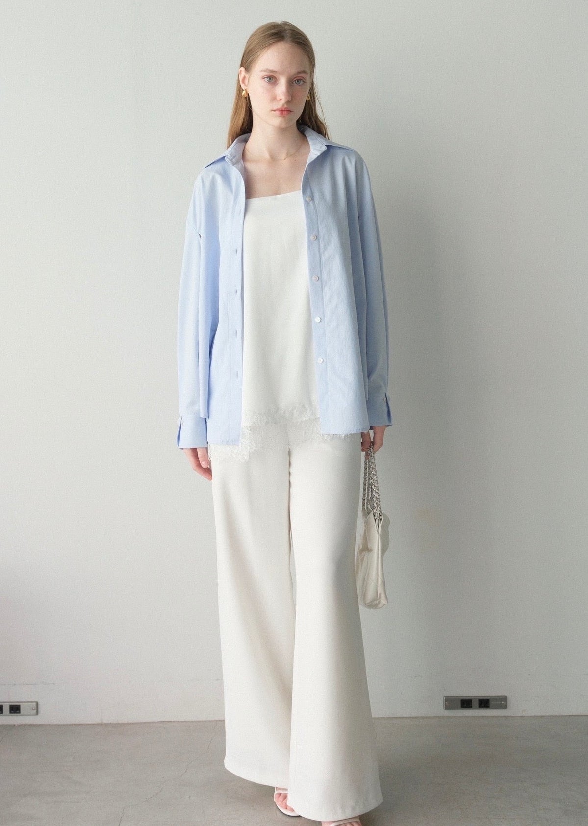 撥水 2way silky over shirt / pale blue