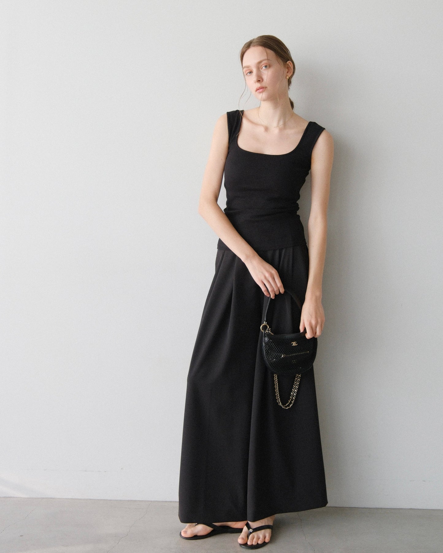 撥水wide pants - Black