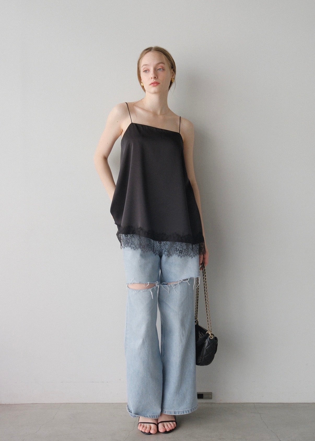 Satin lace camisole /Black